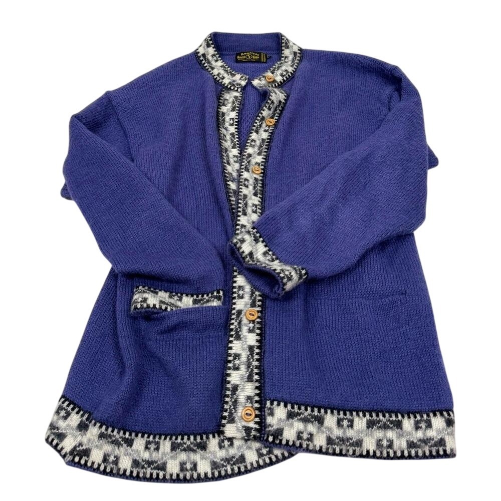Classic Purple Knit Cardigan with Contrasting Trim
